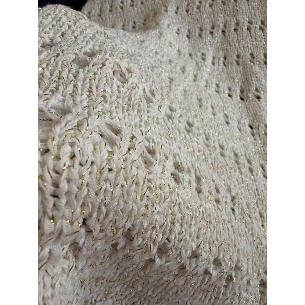 Lilly Pulitzer Open Knit Tank Top Cream Gold Metallic Shimmer Size XS Sleeveless - Picture 4 of 5